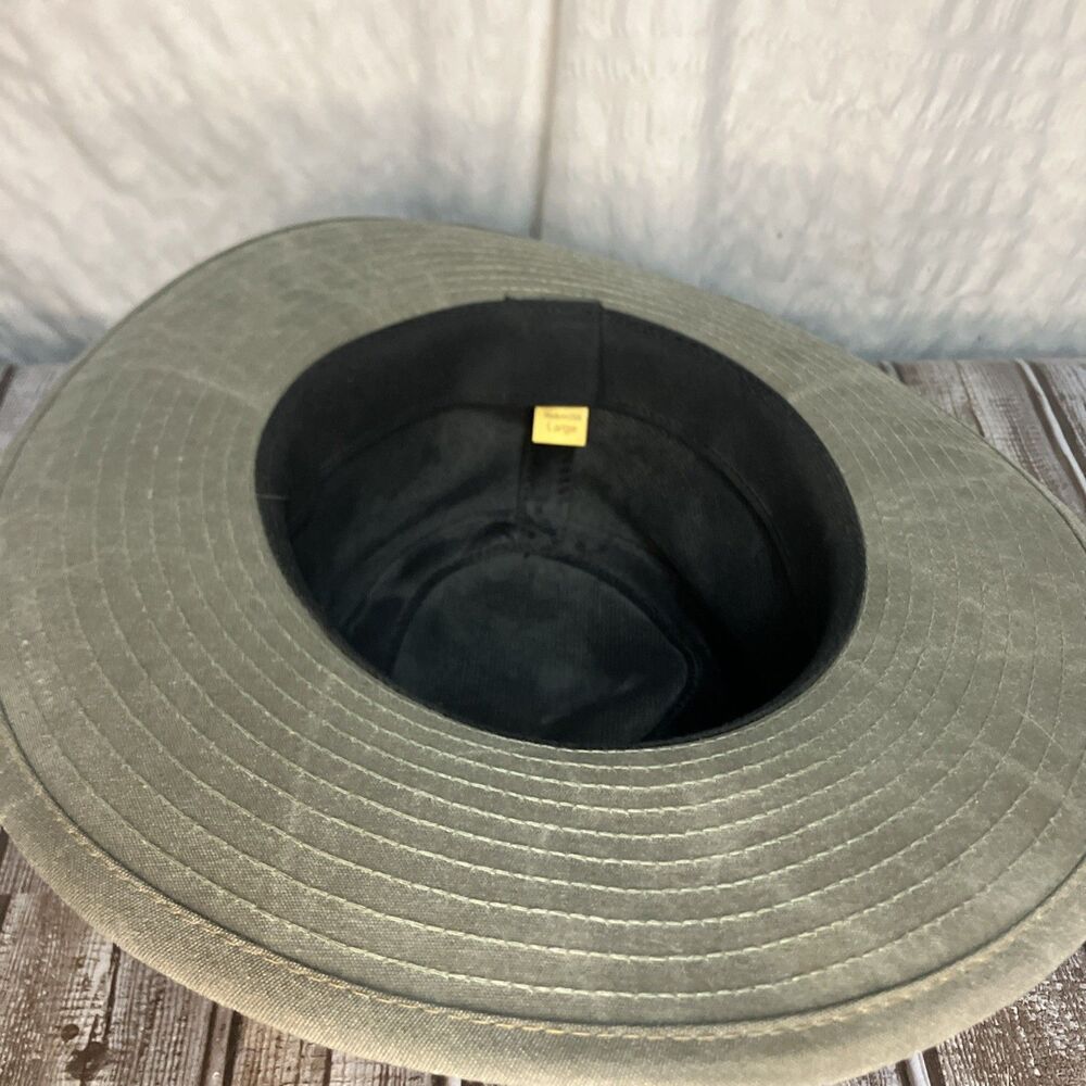 VTG SAGE Oilskin (waxed Cotton) Outback Safari Hat USA Leather Band L - Picture 8 of 11
